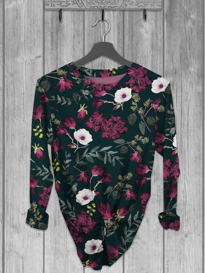 Unisex Flowers Printed crew neck casual long T-shirt