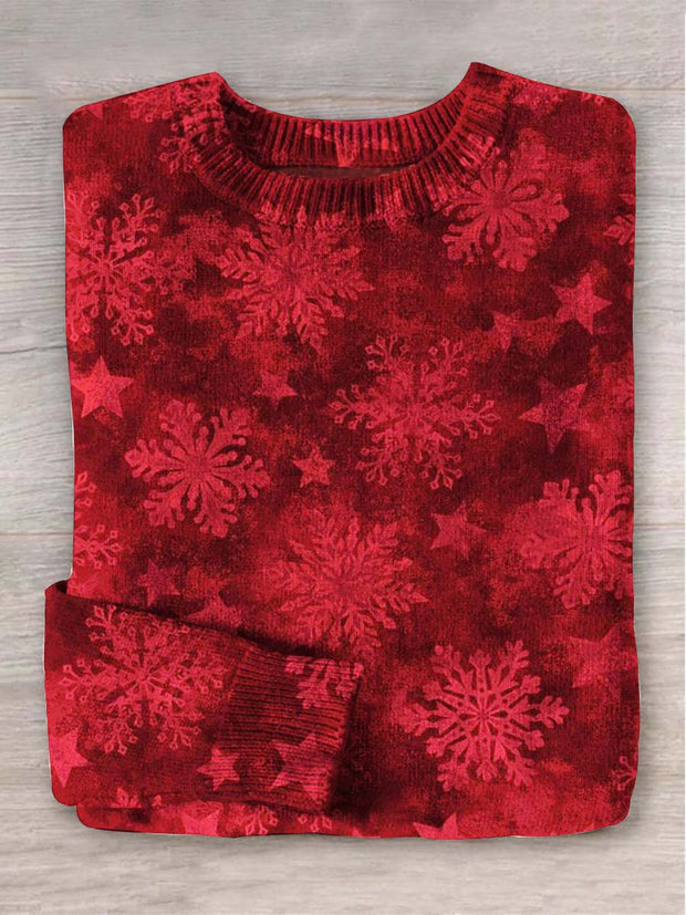 Unisex Christmas Plaid Snowflake Print Casual Sweater