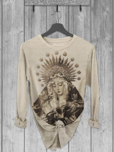 Unisex Virgin Mary Printed crew neck casual long T-shirt