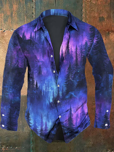 Men's Luminous Forest Print Long Sleeve Shirt