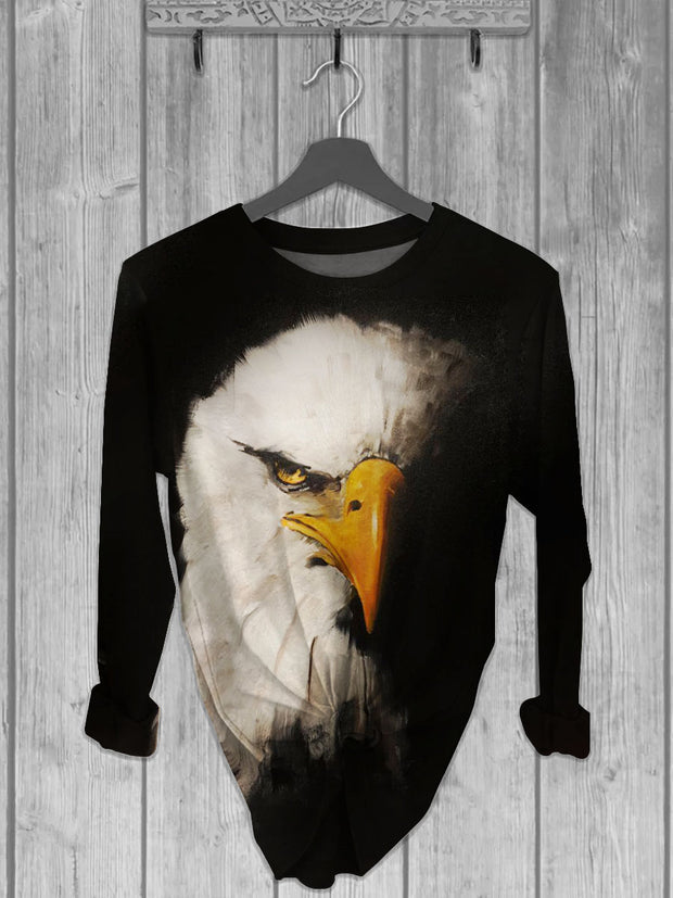 Unisex Eagle Printed crew neck casual long T-shirt