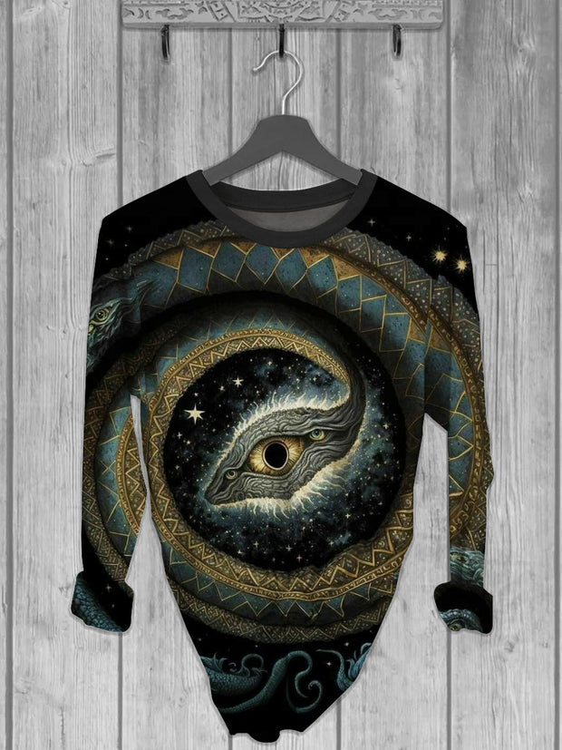 Unisex Abstract Eye Printed crew neck casual long T-shirt