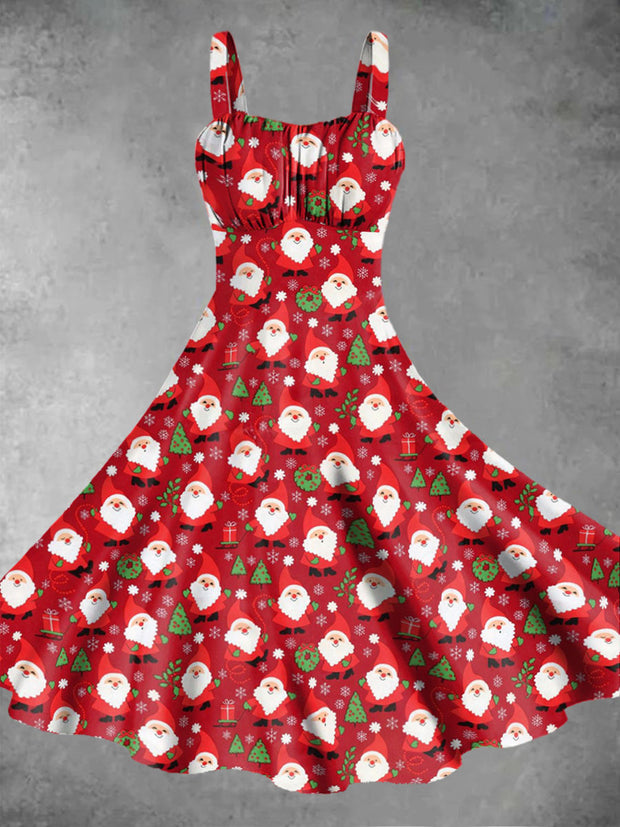 Women's Santa Claus Print Design Pinafore Dresses