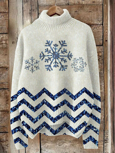 Unisex Snowflake Line Style Print Knit Turtleneck Pullover Sweater