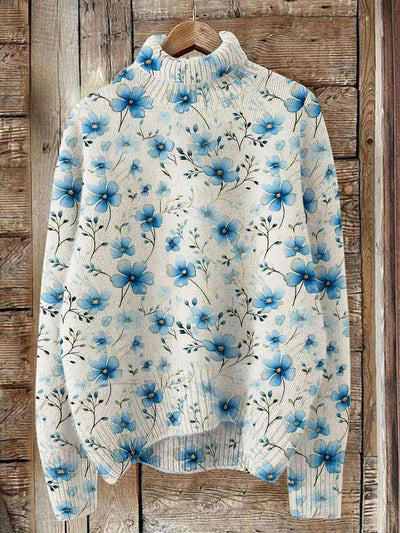 Unisex Flowers And Vine Style Print Knit Turtleneck Pullover Sweater