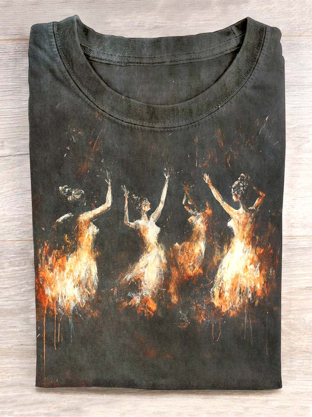 Unisex Witches Bonfire Print Crew Neck Casual T-Shirt