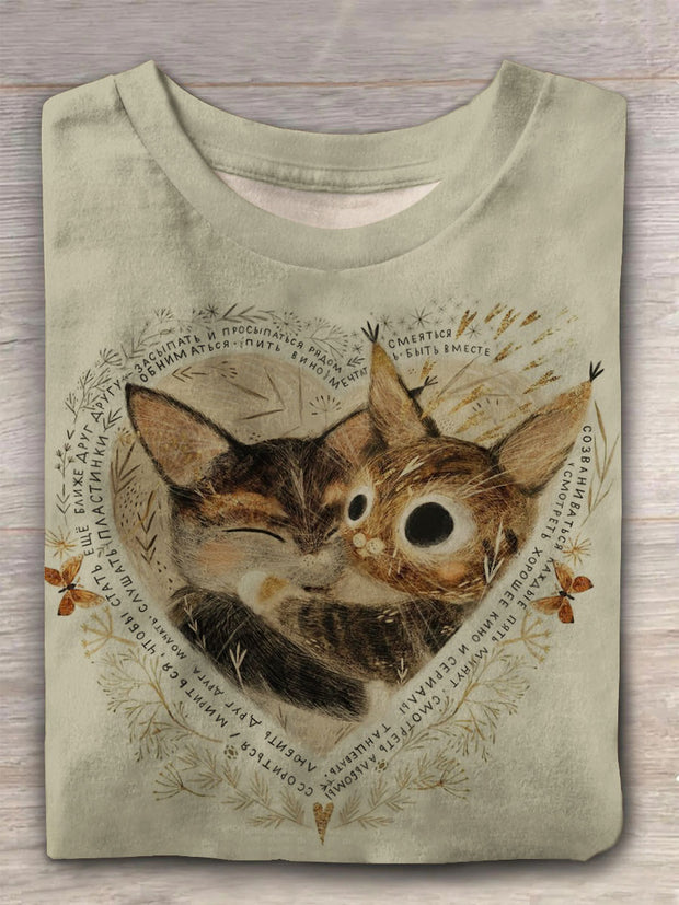 Unisex Funny Cat Vintage Fashion Loose Short Sleeve T-Shirt