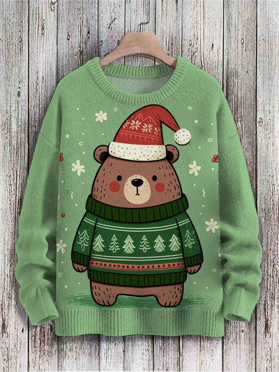 Unisex Cute Little Bear Art Print Knit Pullover Sweater