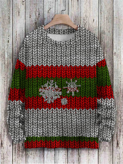 Unisex Snowflake Pattern Art Print Knit Pullover Sweater