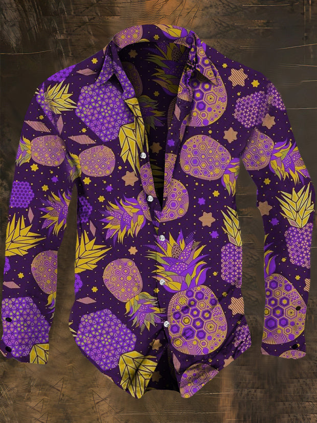 Men's Pineapple Graphic Print Casual Shirt Long Sleeve