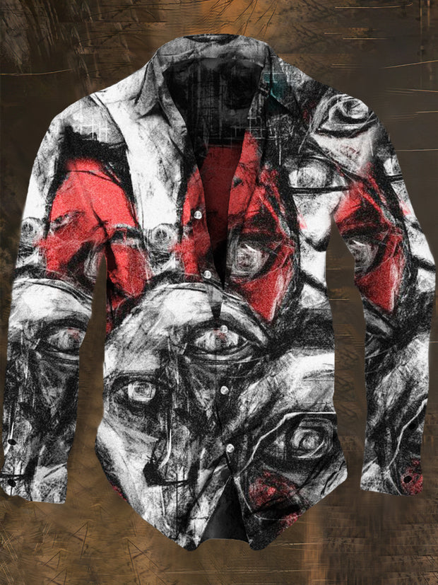 Men's Horror Abstract Painting Print Casual Shirt Long Sleeve