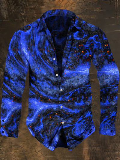 Men's Magic Starry Sky Print Casual Shirt Long Sleeve