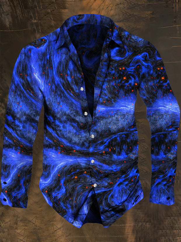 Men's Magic Starry Sky Print Casual Shirt Long Sleeve