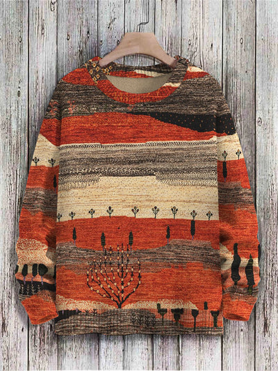 Unisex Abstrct Tree And Desert Art Print Knit Pullover Sweater