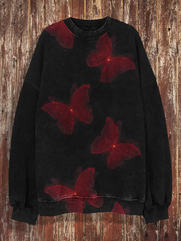 Unisex Horror Butterfly Print Punk Crew Neck Casual Sweatshirt