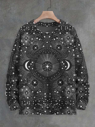 Unisex Moon and Star Print Crew Neck Casual Sweater