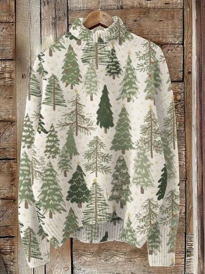 Unisex Abstract Christmas Trees Style Print Knit Turtleneck Pullover Sweater