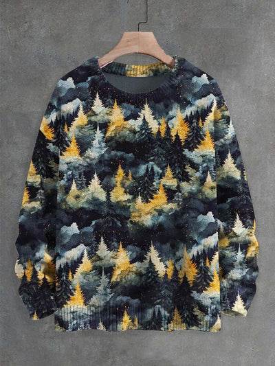 Unisex Christmas Tree Print Crew Neck Casual Sweater