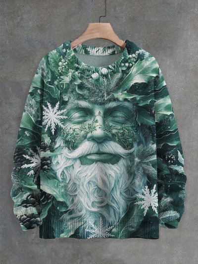 Unisex Christmas Holly King Print Crew Neck Casual Sweater