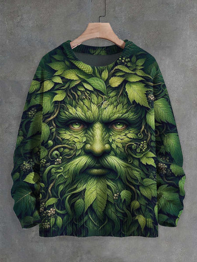 Unisex Dryad Green Man Printed Crew Neck Casual Sweater