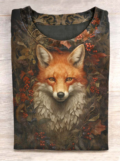 Unisex Winter Red Fox Printed Casual T-shirt