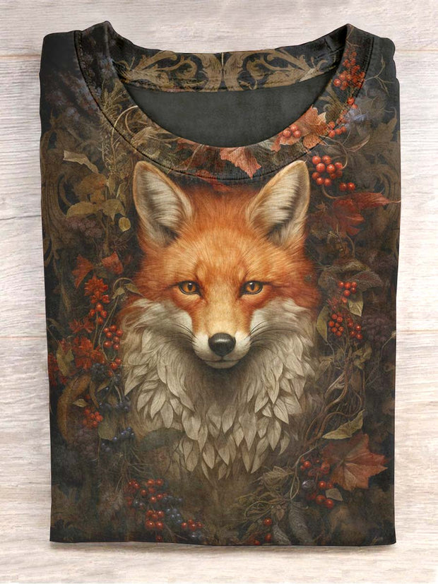 Unisex Winter Red Fox Printed Casual T-shirt