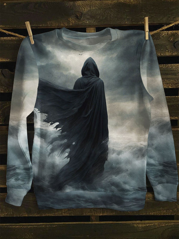 Unisex Sea Black Robe Print Long Sleeve Sweatshirt