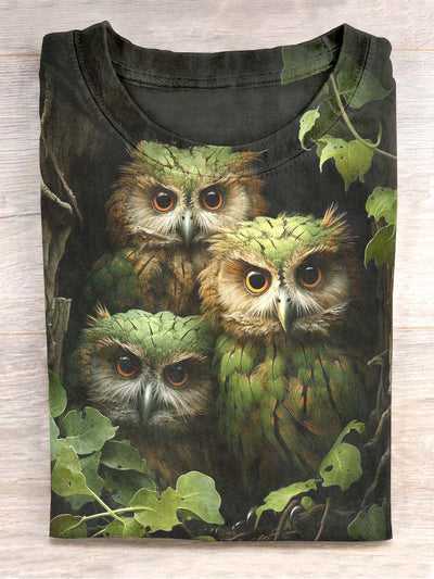 Unisex Cute Owl Print Casual T-shirt