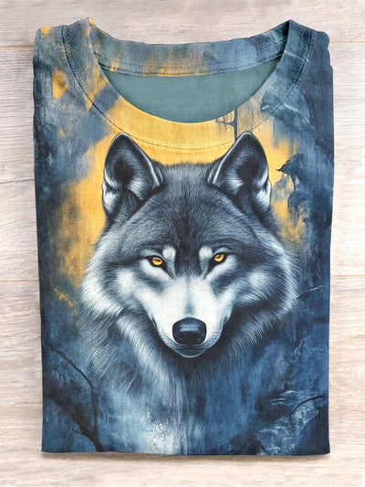 Unisex Snow Wolf Print Casual T-shirt