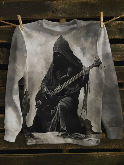 Unisex Skeleton Guitarist Print Long Sleeve Sweatshirt