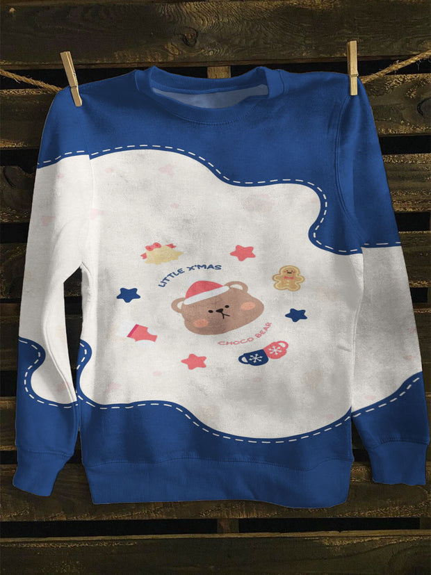 Unisex Bear And Gingerbread Man Print Long Sleeve Sweatshirt