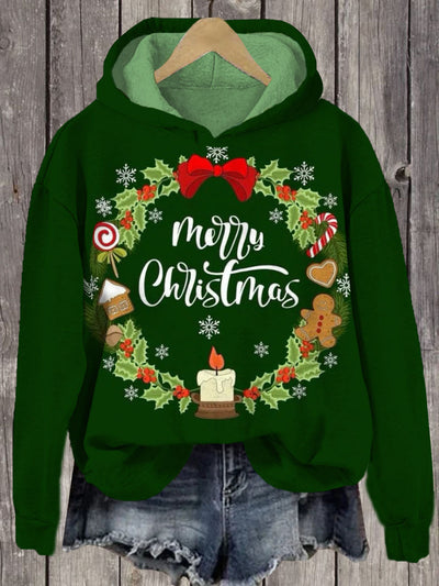 Unisex Merry Christmas Print Long Sleeve Hoodie