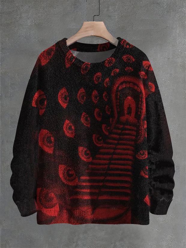 Vintage Devil's Road Print Casual Knit Pullover Sweater