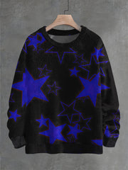 Vintage Star Abstract Print Crew Neck Sweater