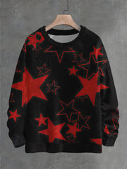 Vintage Star Abstract Print Crew Neck Sweater