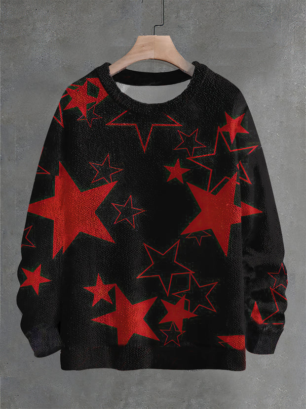 Vintage Star Abstract Print Crew Neck Sweater