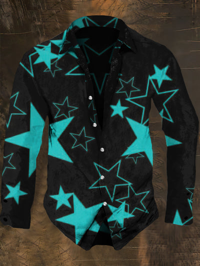 Men's Retro Dark Style Star Print Long Sleeve Shirt