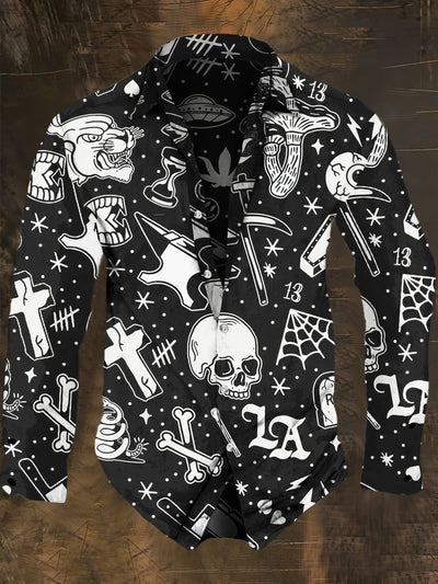 Men's Cartoon Punk Style Skull Print Long Sleeve Shirt