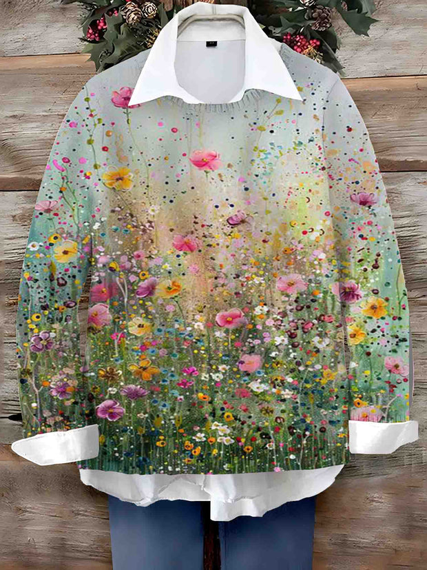 Women's Vintage Lovely Floral Art Print  Sweater