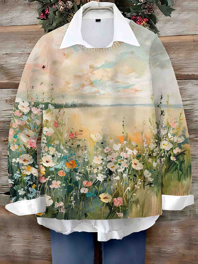 Women's Vintage Lovely Floral Art Print  Sweater