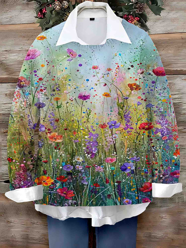 Women's Vintage Lovely Floral Art Print  Sweater