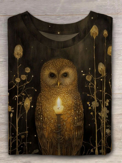 Unisex Funny Owl And Candle Vintage Fashion Loose Short Sleeve T-Shirt