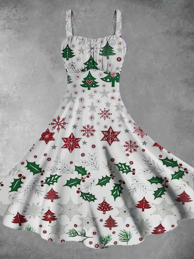 Women's Sleeveless Christmas Vintage Printed Casual Fashion Strap Dress