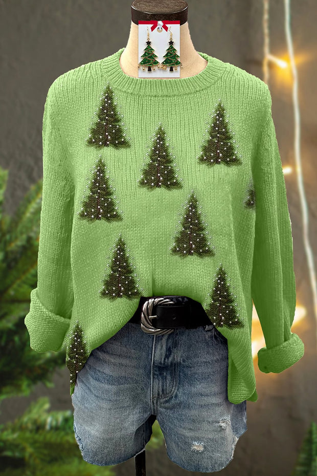 Women's Vintage Lovely Christmas Tree Art Print  Sweater