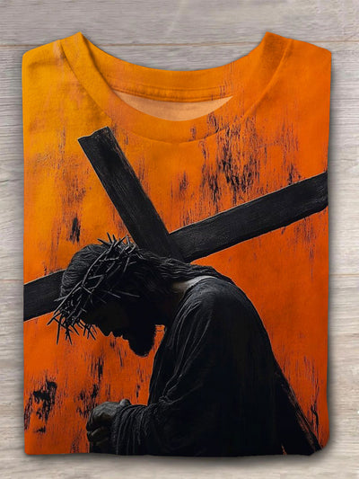 Unisex Jesus And Cross Vintage Fashion Loose Short Sleeve T-Shirt