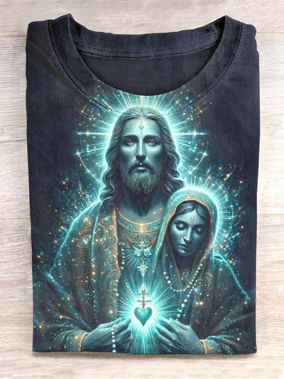 Unisex Sacred Heart of Jesus Santa Maria Printed Casual T-Shirt