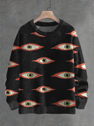 Vintage Monster Eye Punk Art Print Casual Knit Pullover Sweater