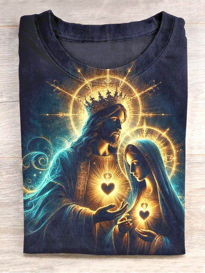 Unisex Sacred Heart of Jesus Santa Maria Printed Casual T-Shirt