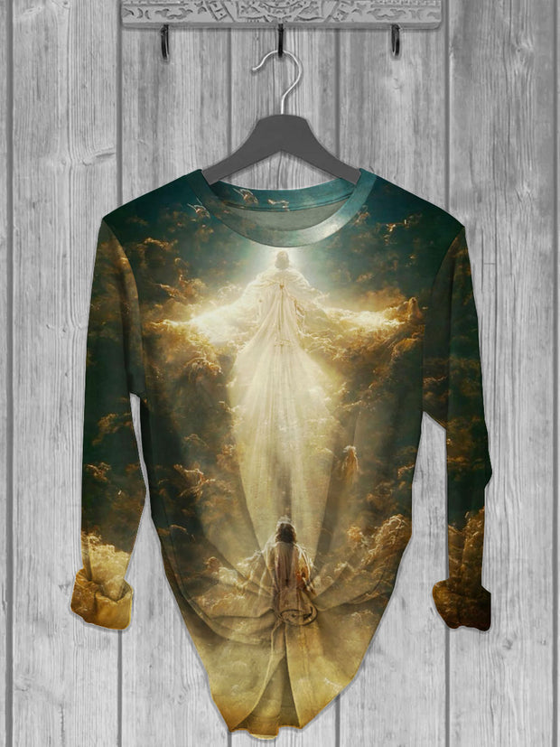 Unisex God And Jesus Printed crew neck casual long T-shirt