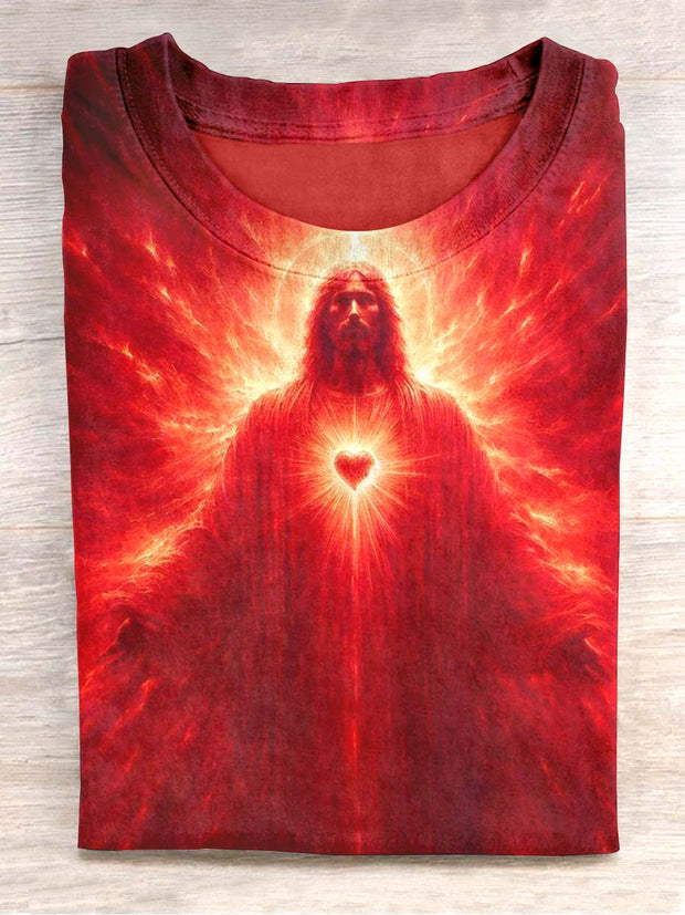 Unisex Sacred Heart of Jesus Printed Casual T-Shirt